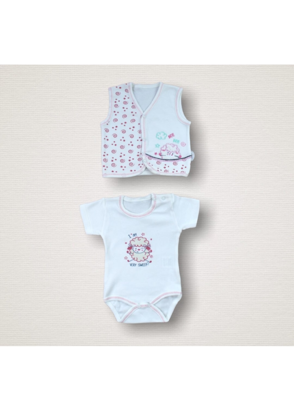 Kıvırcık Kuzu Nakışlı %100 Cotton Antibakteriyel 10lu Zıbın Takımı Hastane Çıkışı