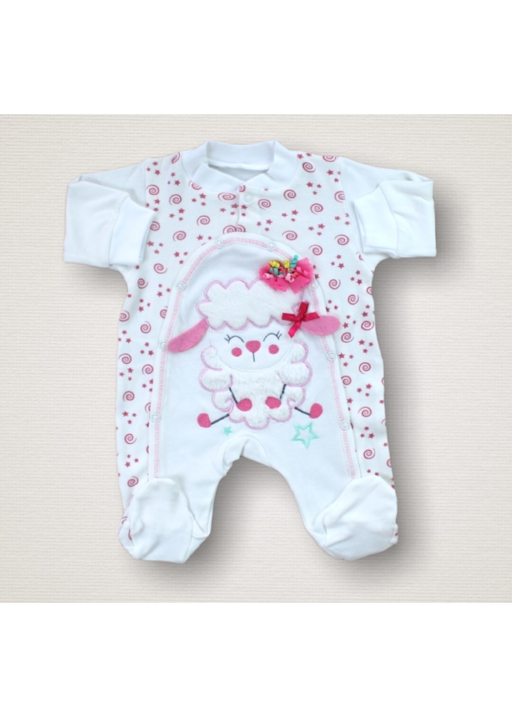 Kıvırcık Kuzu Nakışlı %100 Cotton Antibakteriyel 10lu Zıbın Takımı Hastane Çıkışı