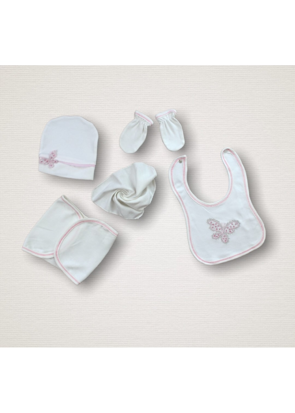 Uçan Kelebekler Nakışlı %100 Cotton Antibakteriyel 10lu Zıbın Takımı Hastane Çıkışı