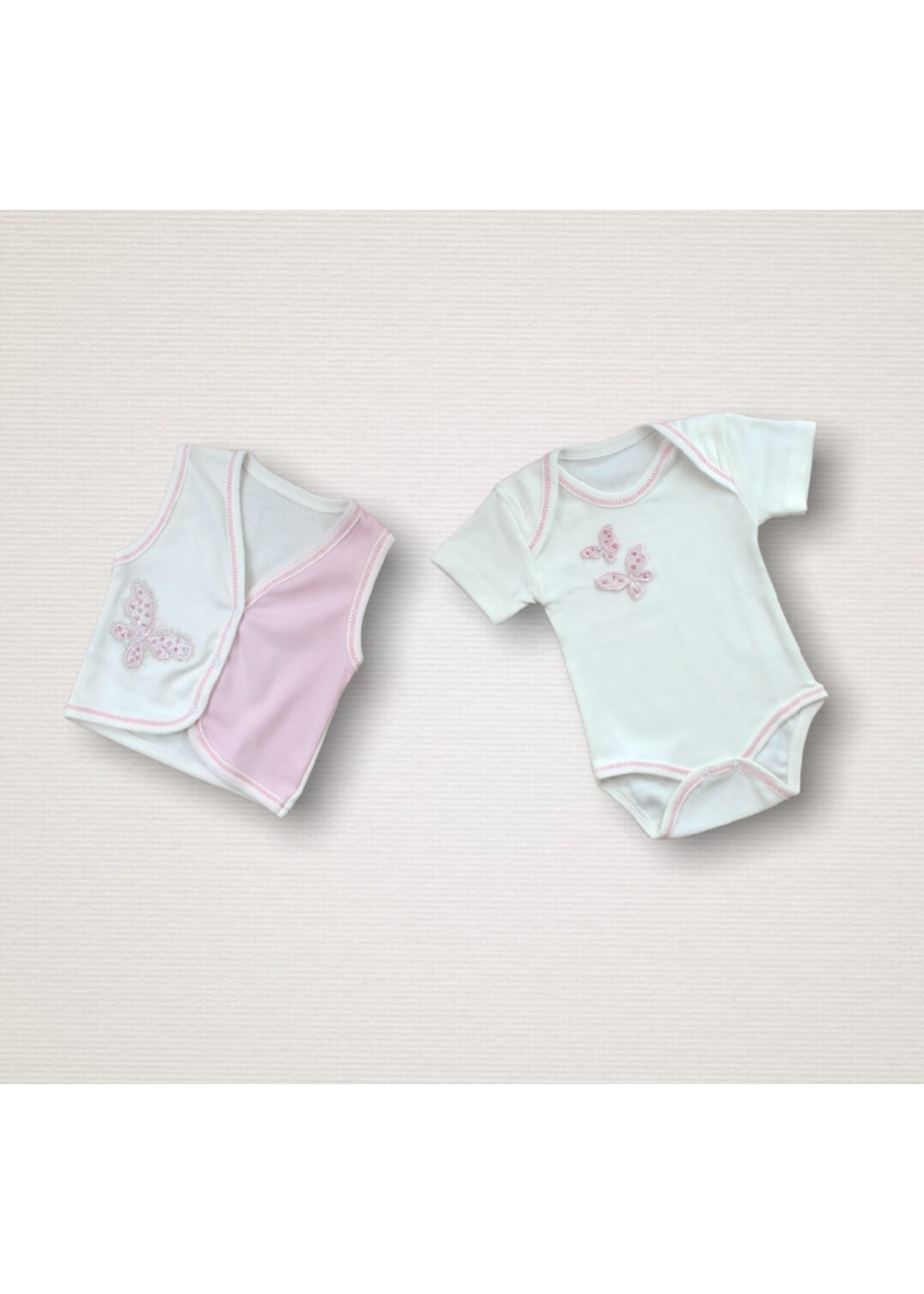 Uçan Kelebekler Nakışlı %100 Cotton Antibakteriyel 10lu Zıbın Takımı Hastane Çıkışı