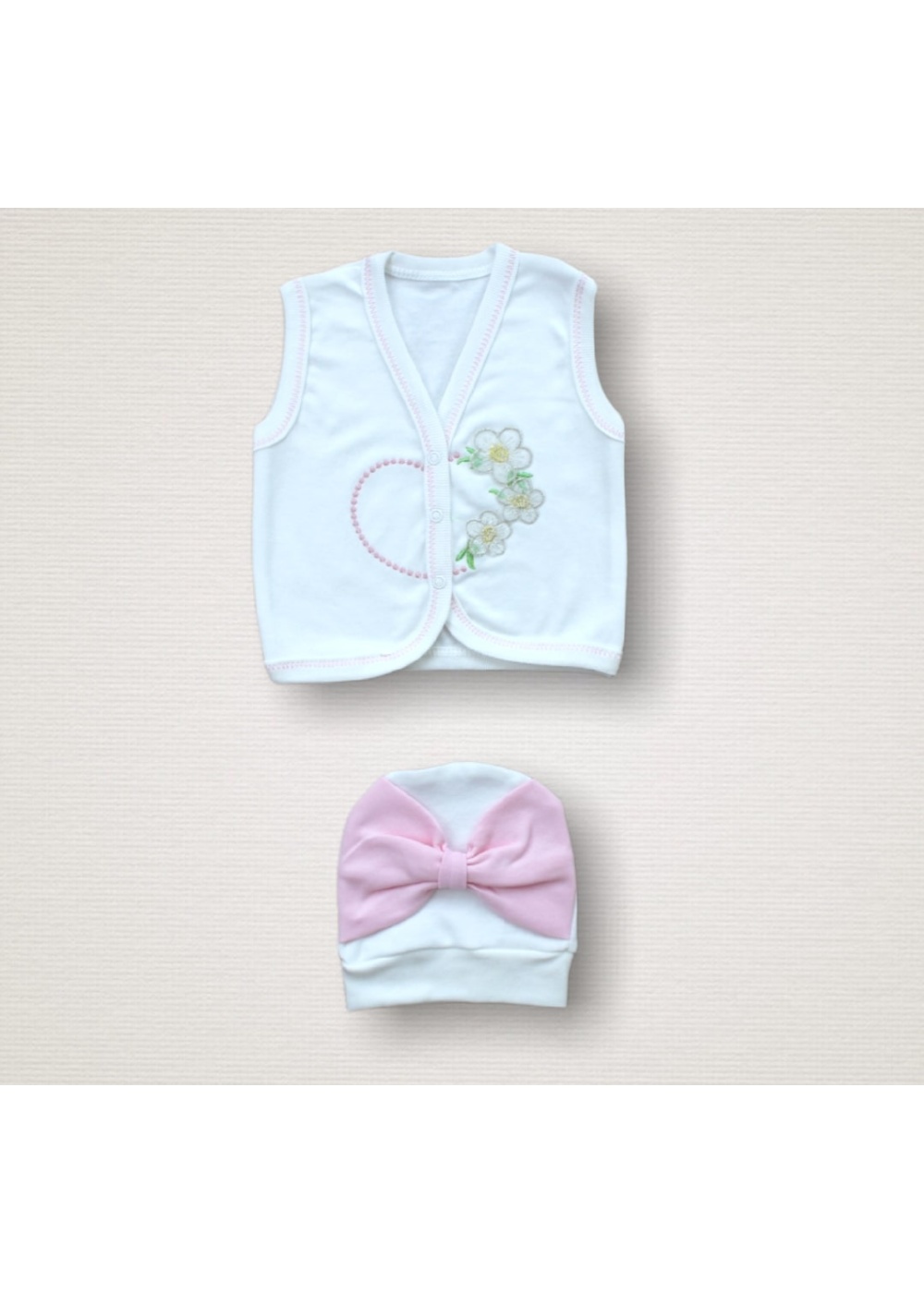 Baharın Çiçekli Kalbi Nakışlı %100 Cotton Antibakteriyel 10lu Zıbın Takımı Hastane Çıkışı