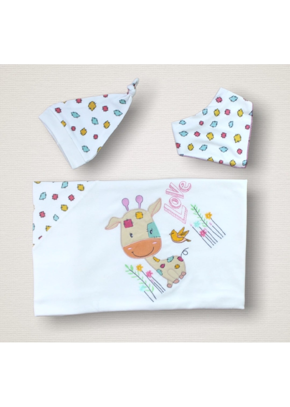 Love Zürafa Nakışlı %100 Cotton Antibakteriyel 10lu Zıbın Takımı Hastane Çıkışı