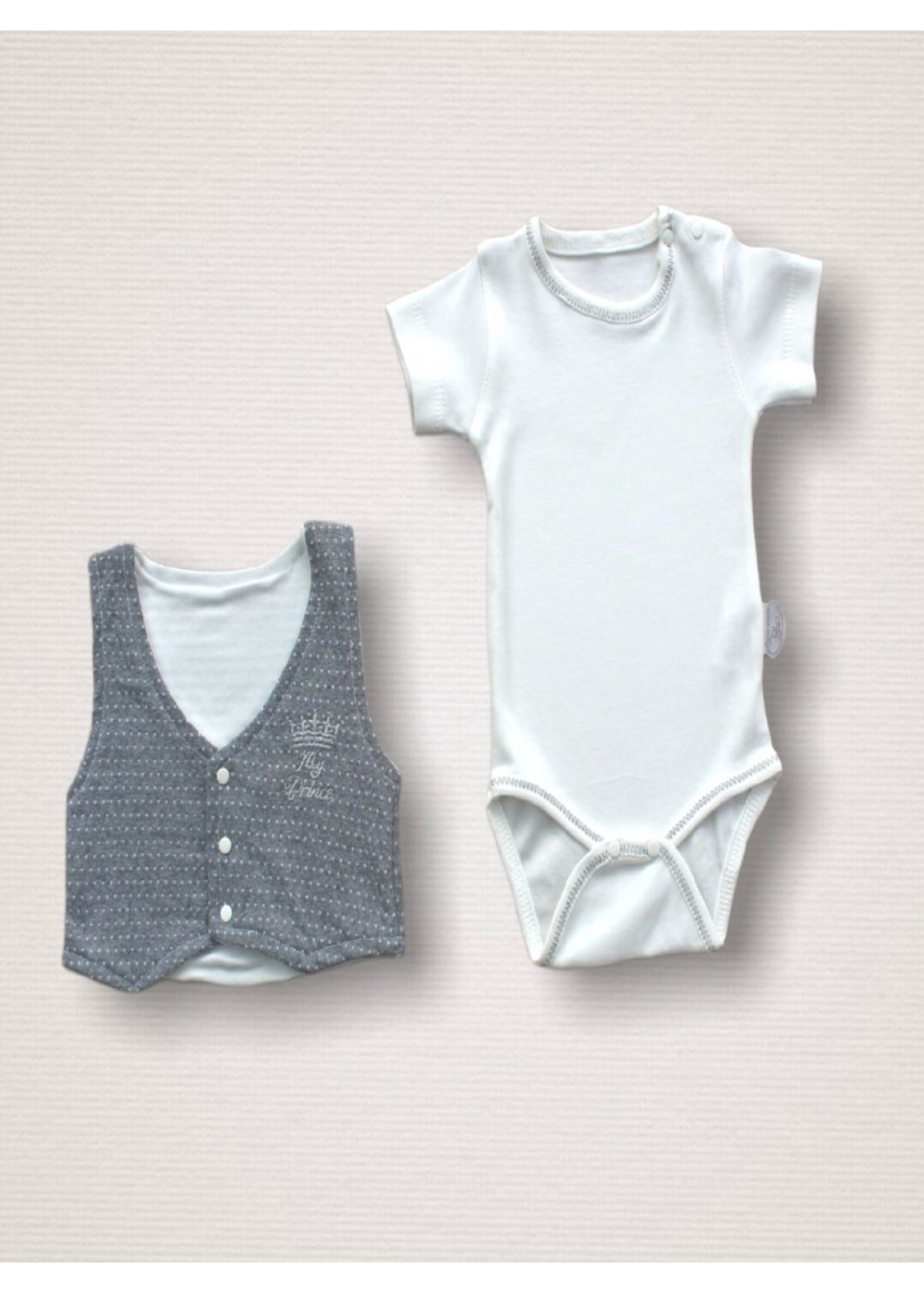 Süper Prens Nakışlı %100 Cotton Antibakteriyel 10lu Zıbın Takımı Hastane Çıkışı