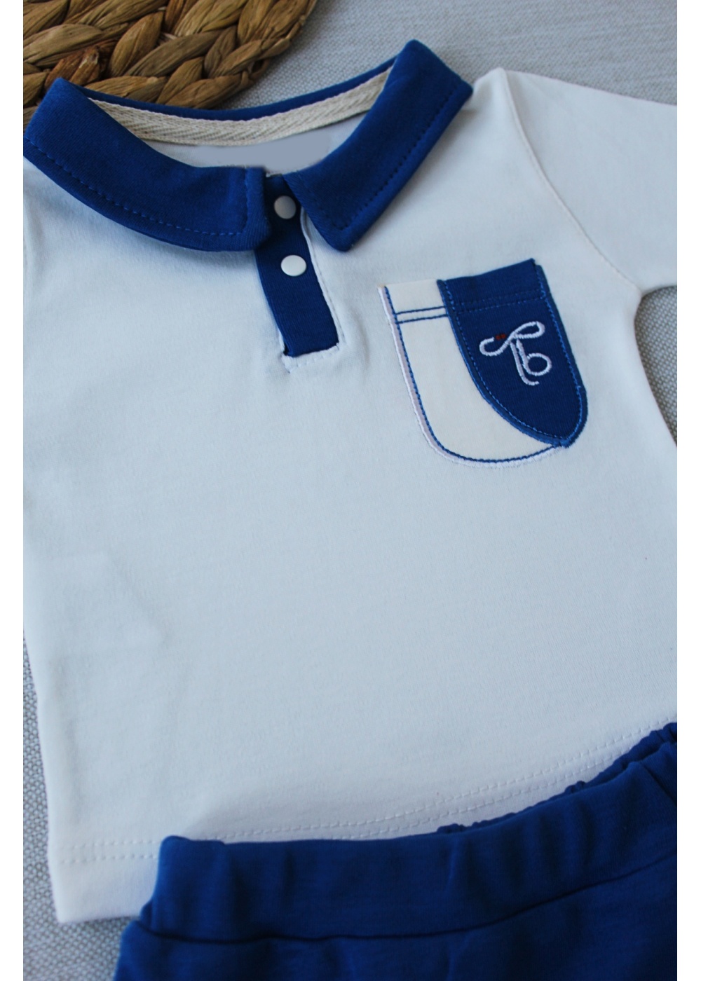 3-6 6-9 9-12 Ay Efendi Nakışlı Cep Şapkalı Uzun Kollu Sweat 3lü Erkek Bebek Takımı