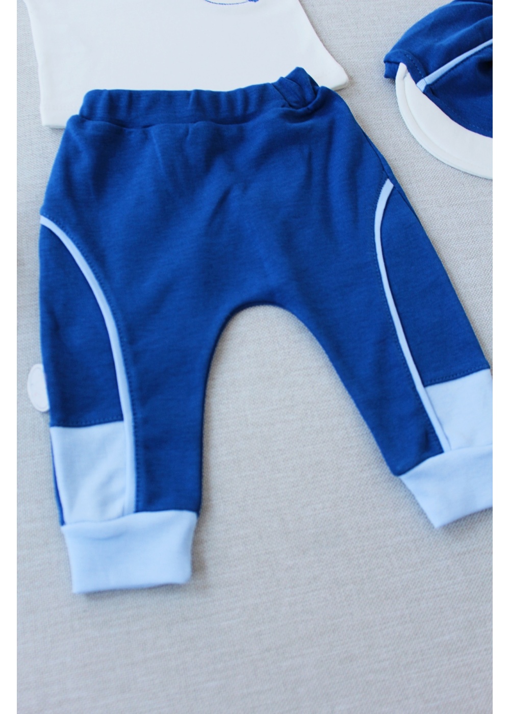 3-6 6-9 9-12 Ay Efendi Nakışlı Cep Şapkalı Uzun Kollu Sweat 3lü Erkek Bebek Takımı