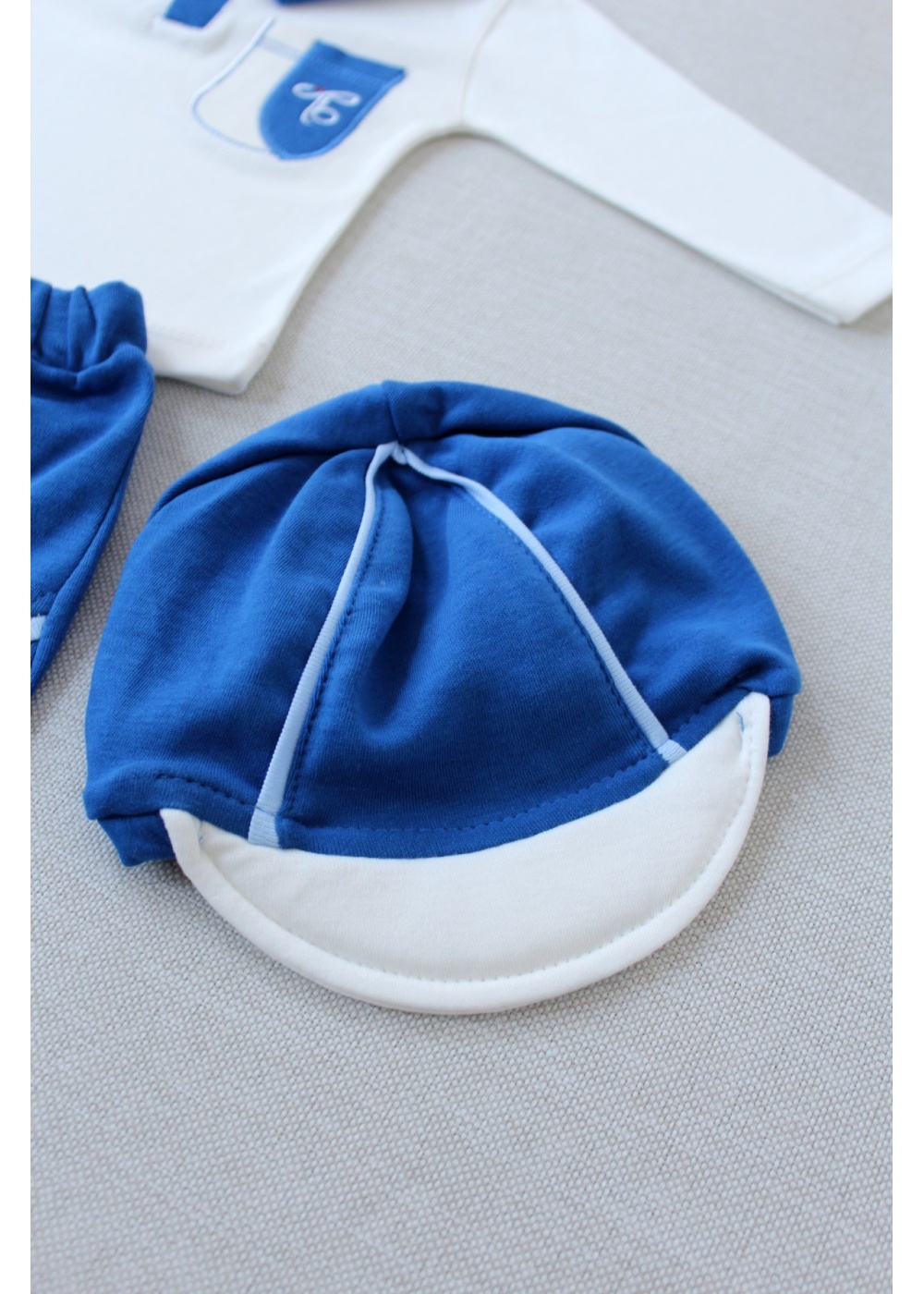 3-6 6-9 9-12 Ay Efendi Nakışlı Cep Şapkalı Uzun Kollu Sweat 3lü Erkek Bebek Takımı