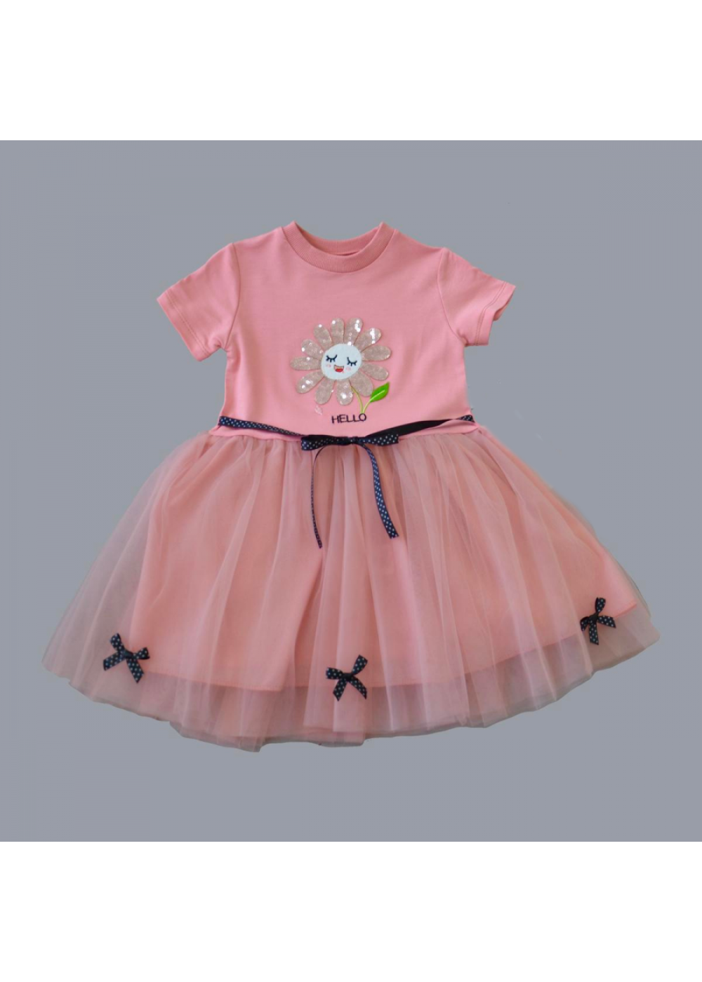1-2-3 Yaş Payet Yapraklı Çiçek Nakışlı Astarlı Kız Bebek Tütü Elbisesi
