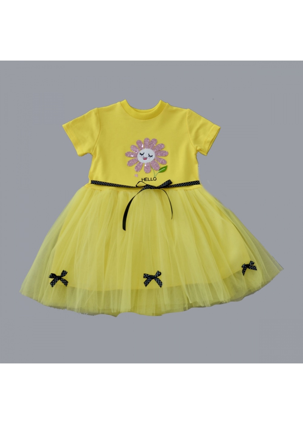 1-2-3 Yaş Payet Yapraklı Çiçek Nakışlı Astarlı Kız Bebek Tütü Elbisesi