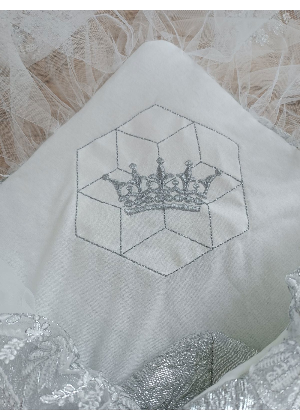 Yenidoğan Ultralüks Piramit Desenli Güpürlü Bebek Battaniyesi Kundak