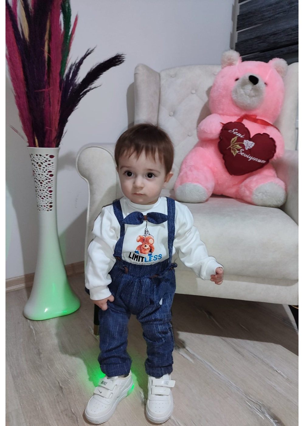 9-12-18 Ay Papyonlu Sweat Kot Pantolon 2li Erkek Bebek Salopet Takımı