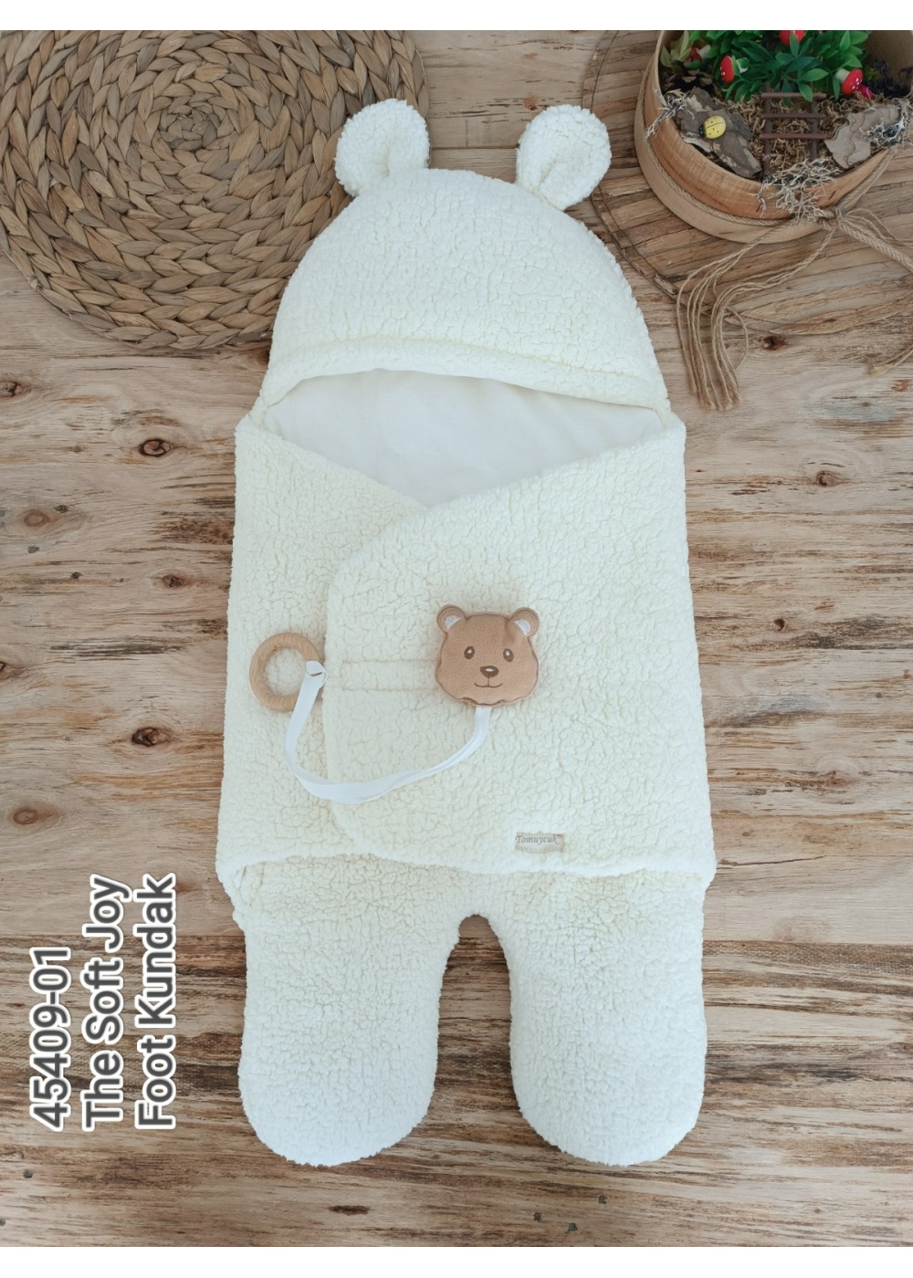 Yenidoğan Kulaklı Şapkalı Açılır Kucaklı Cırt Kapamalı Ayaklı Bebek Battaniyesi Kundak