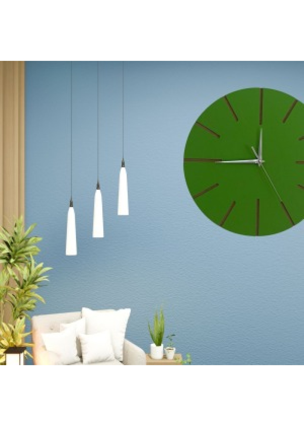 Ahşap Minimal Dekoratif Duvar Saati - 33x33 cm Yeşil