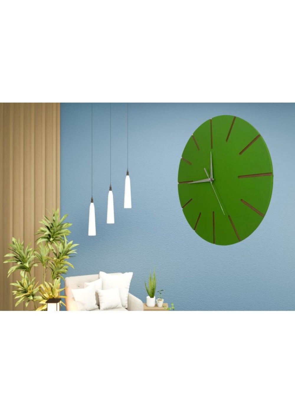 Ahşap Minimal Dekoratif Duvar Saati - 33x33 cm Yeşil