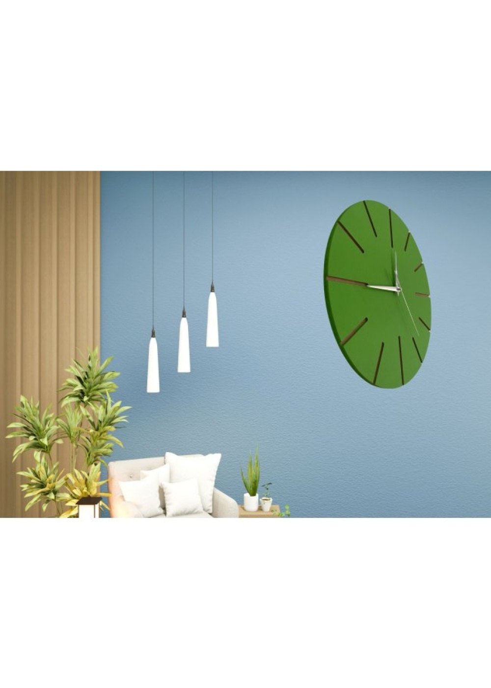 Ahşap Minimal Dekoratif Duvar Saati - 33x33 cm Yeşil