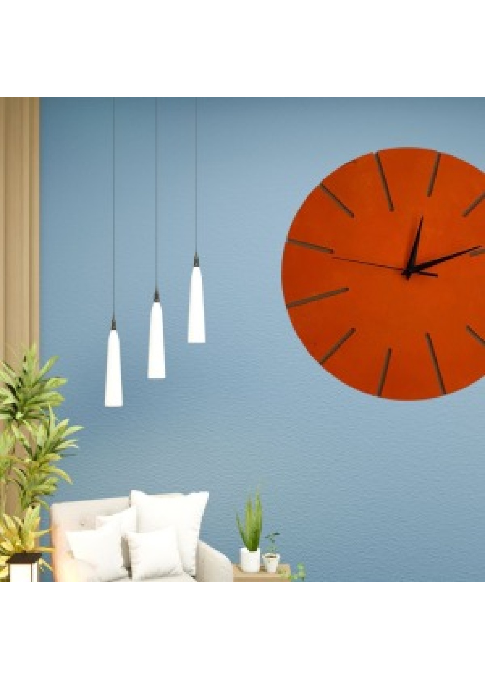 Ahşap Minimal Dekoratif Duvar Saati - 33x33 cm Turuncu