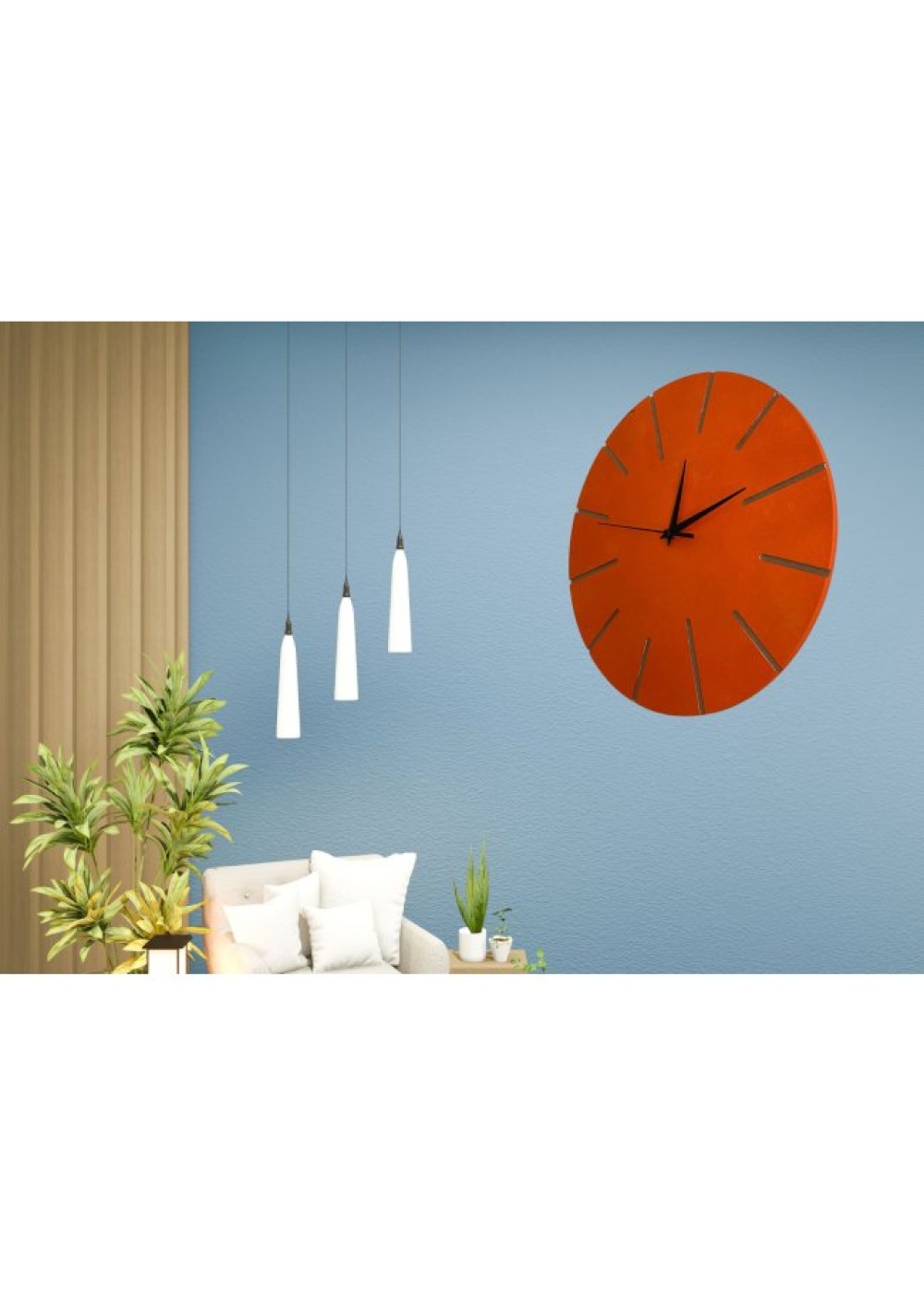 Ahşap Minimal Dekoratif Duvar Saati - 33x33 cm Turuncu