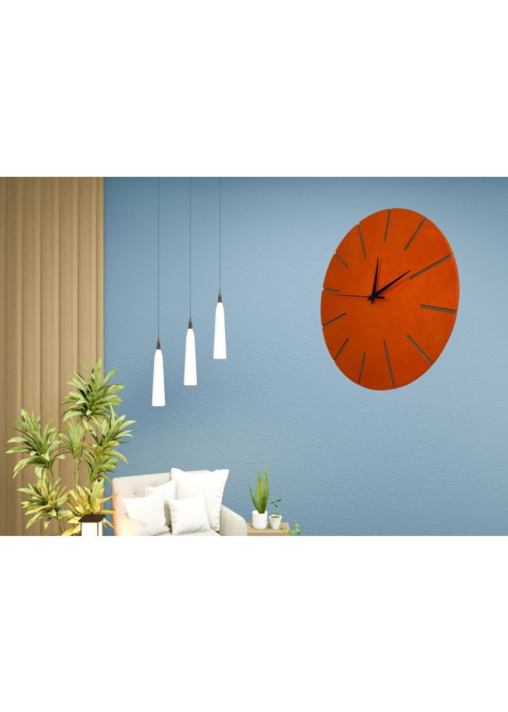 Ahşap Minimal Dekoratif Duvar Saati - 33x33 cm Turuncu