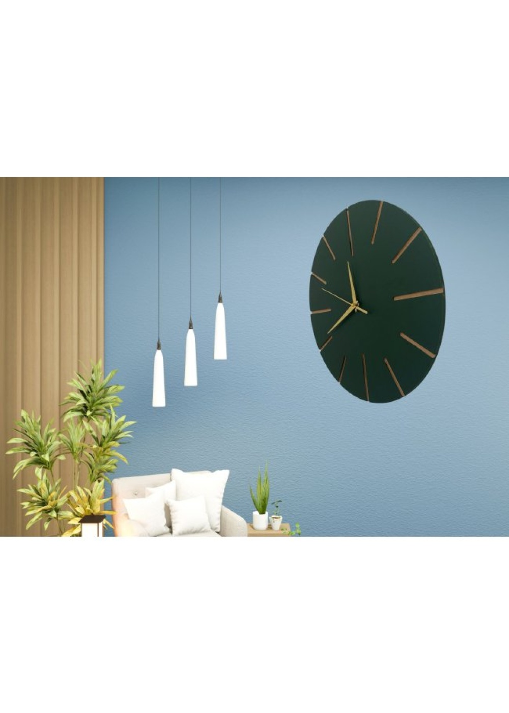 Ahşap Minimal Dekoratif Duvar Saati - 33x33 cm Petrol Yeşili