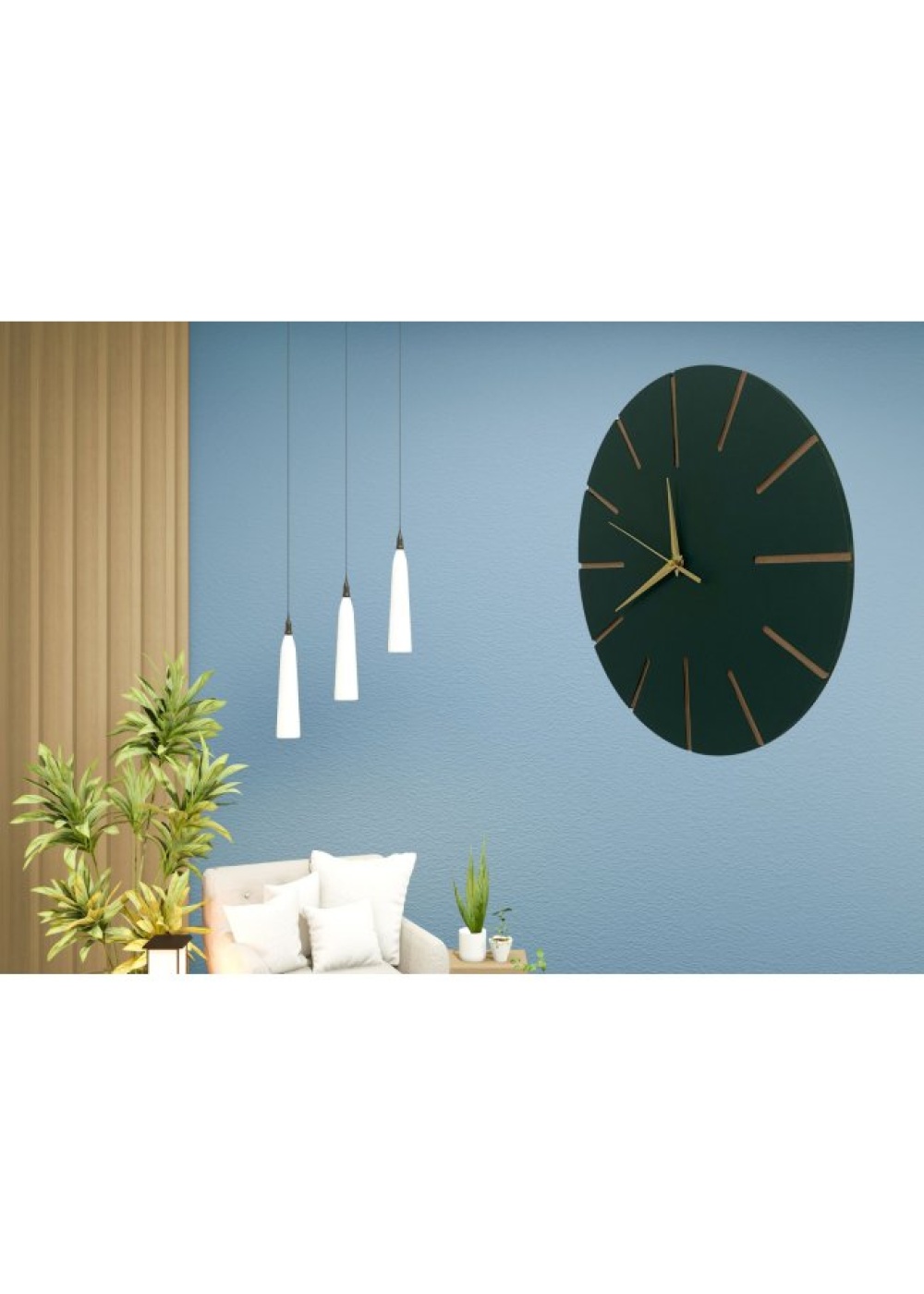 Ahşap Minimal Dekoratif Duvar Saati - 33x33 cm Petrol Yeşili