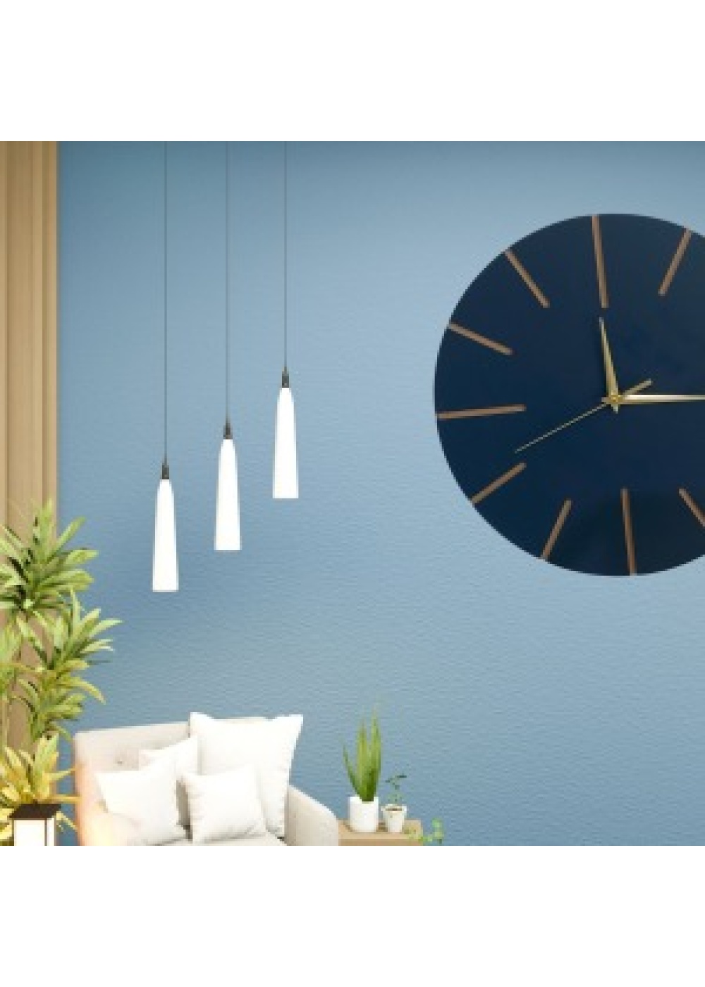 Ahşap Minimal Dekoratif Duvar Saati - 33x33 cm Lacivert