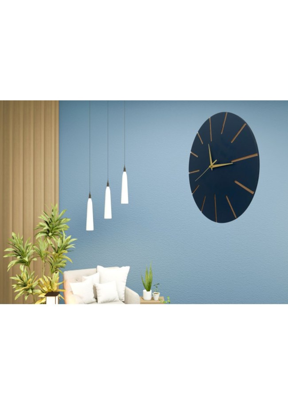 Ahşap Minimal Dekoratif Duvar Saati - 33x33 cm Lacivert