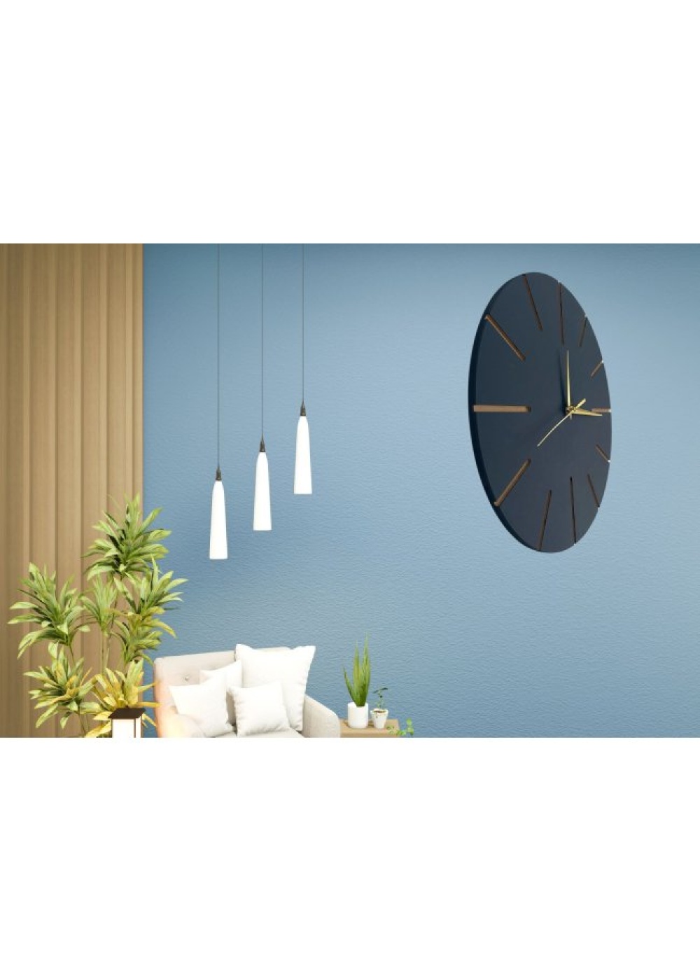 Ahşap Minimal Dekoratif Duvar Saati - 33x33 cm Lacivert