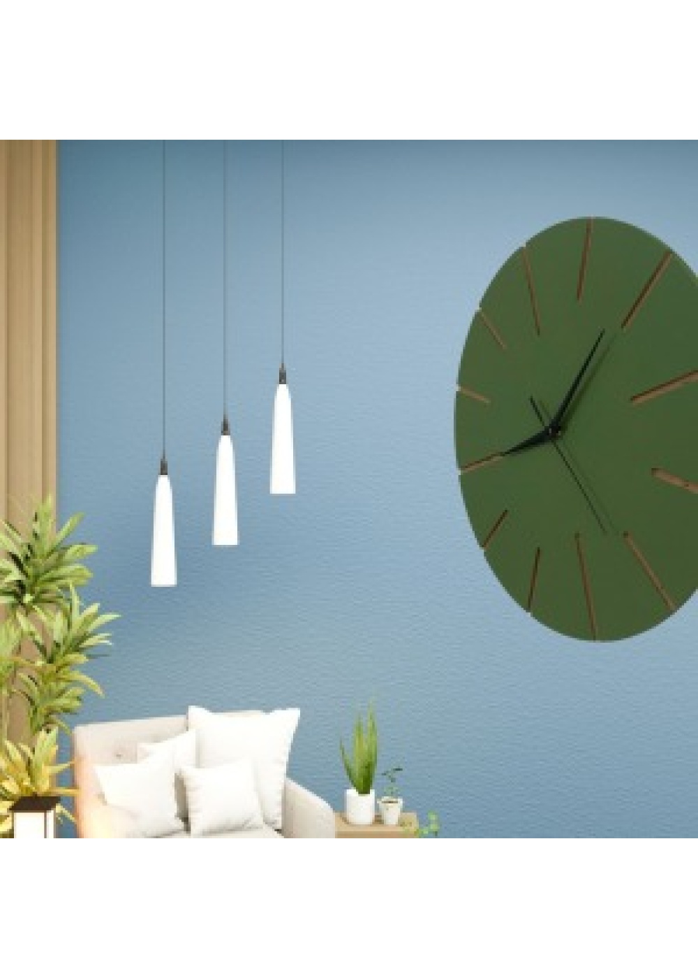 Ahşap Minimal Dekoratif Duvar Saati - 33x33 cm Koyu Yeşil