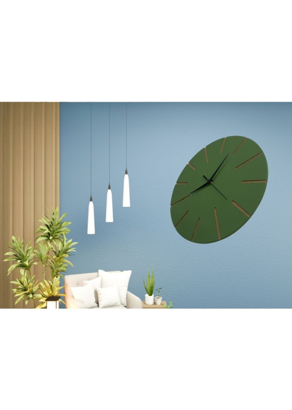 Ahşap Minimal Dekoratif Duvar Saati - 33x33 cm Koyu Yeşil