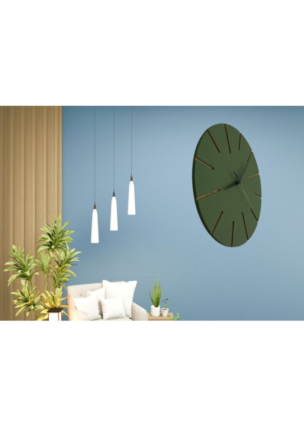 Ahşap Minimal Dekoratif Duvar Saati - 33x33 cm Koyu Yeşil