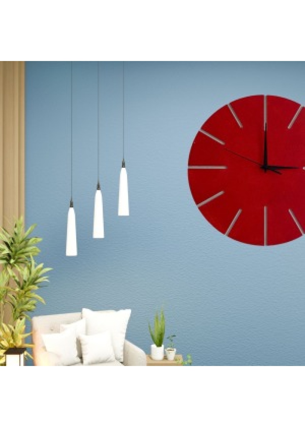 Ahşap Minimal Dekoratif Duvar Saati - 33x33 cm Kırmızı