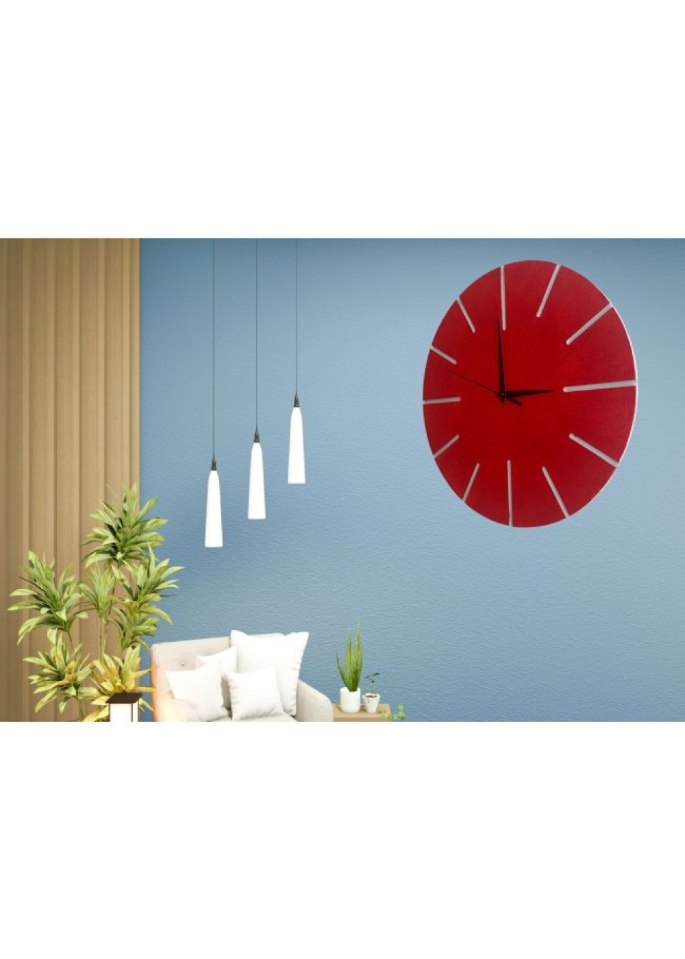 Ahşap Minimal Dekoratif Duvar Saati - 33x33 cm Kırmızı