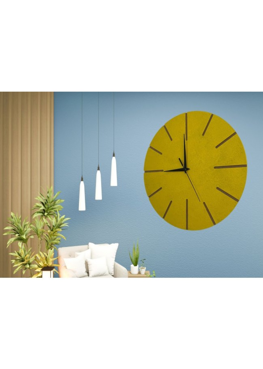 Ahşap Minimal Dekoratif Duvar Saati - 33x33 cm Hardal