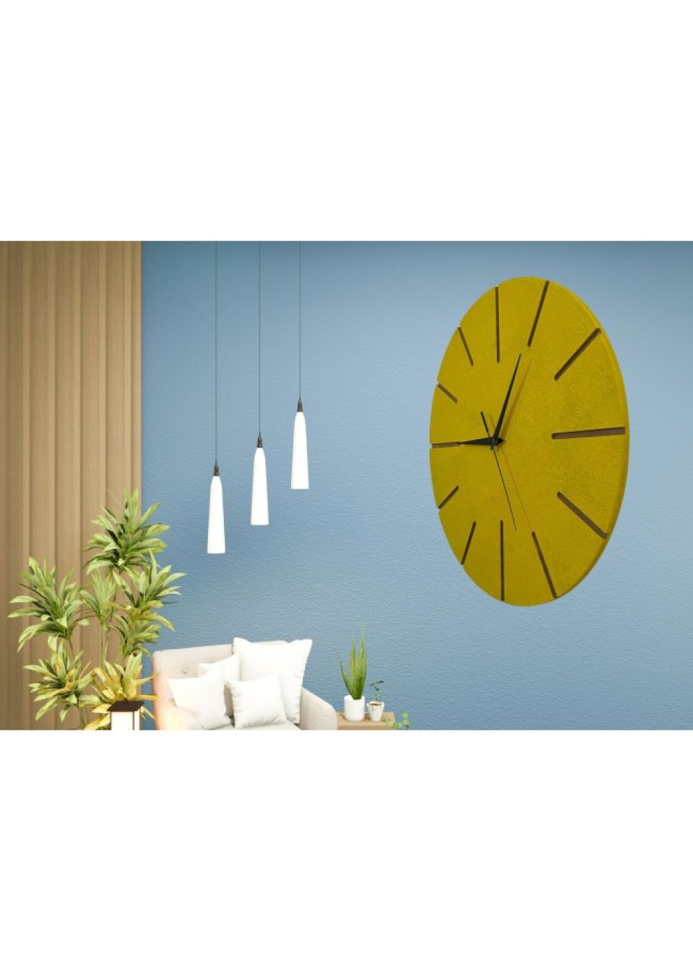 Ahşap Minimal Dekoratif Duvar Saati - 33x33 cm Hardal