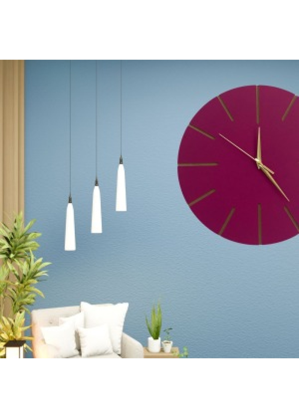 Ahşap Minimal Dekoratif Duvar Saati - 33x33 cm Fuşya