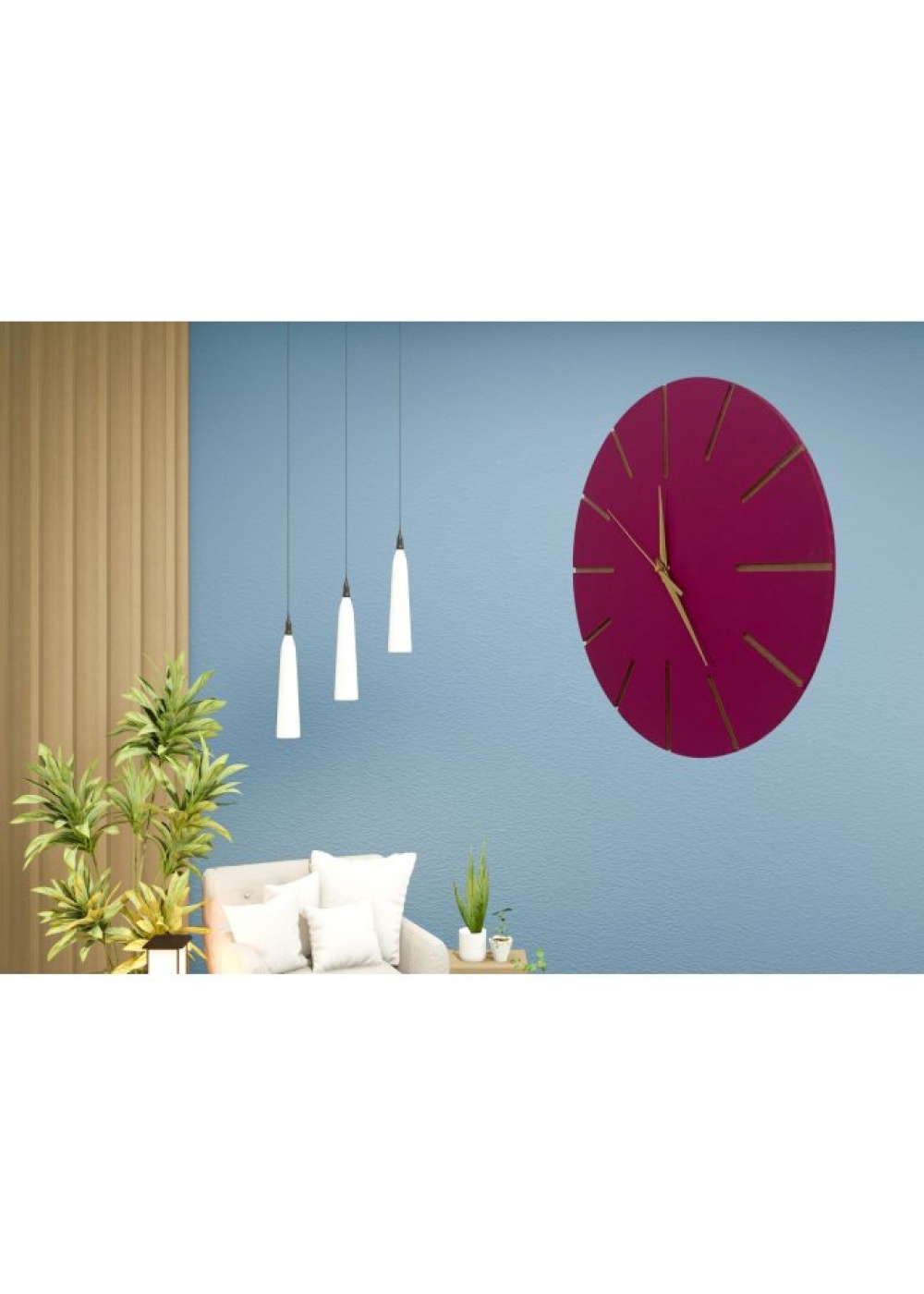 Ahşap Minimal Dekoratif Duvar Saati - 33x33 cm Fuşya