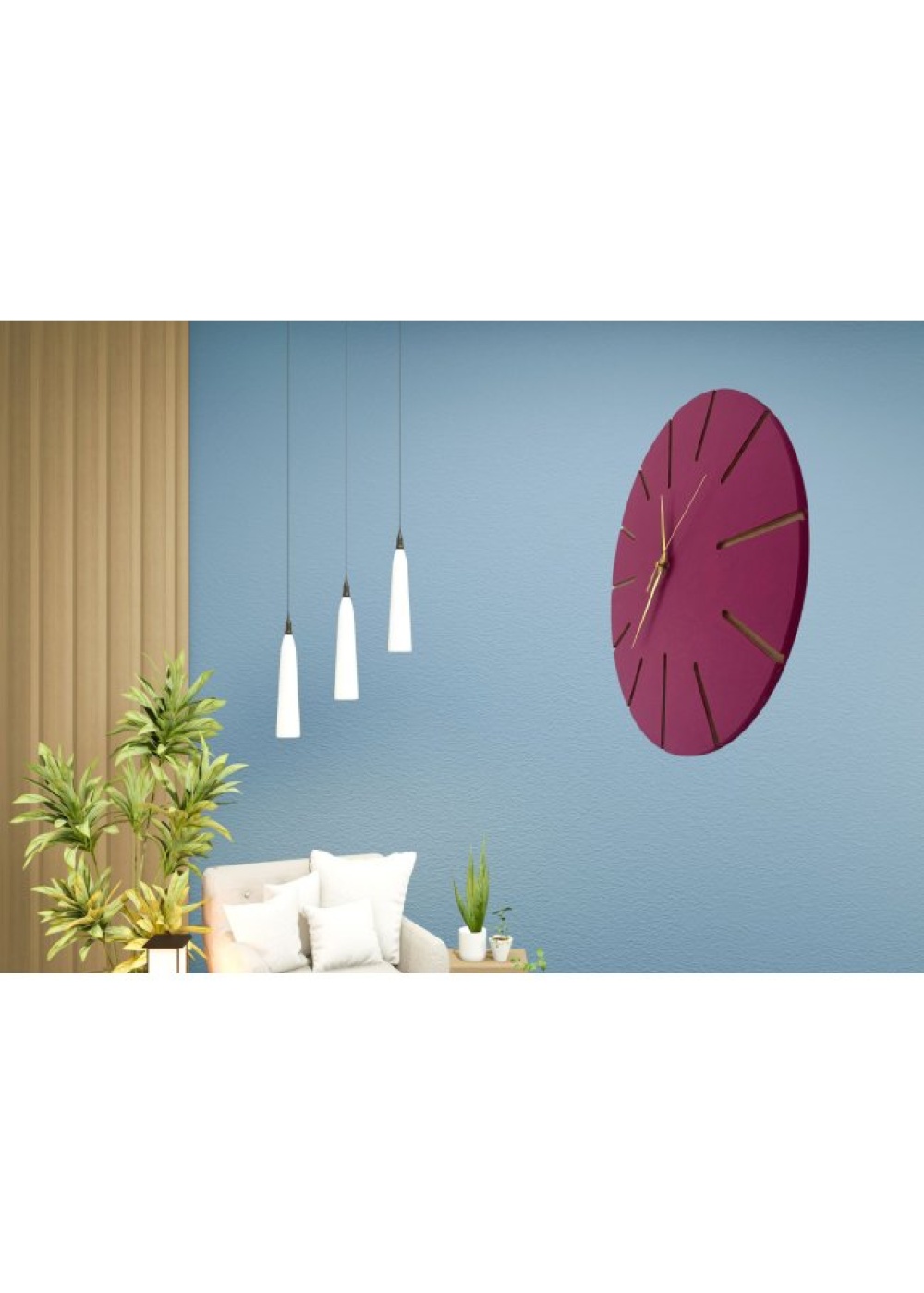 Ahşap Minimal Dekoratif Duvar Saati - 33x33 cm Fuşya