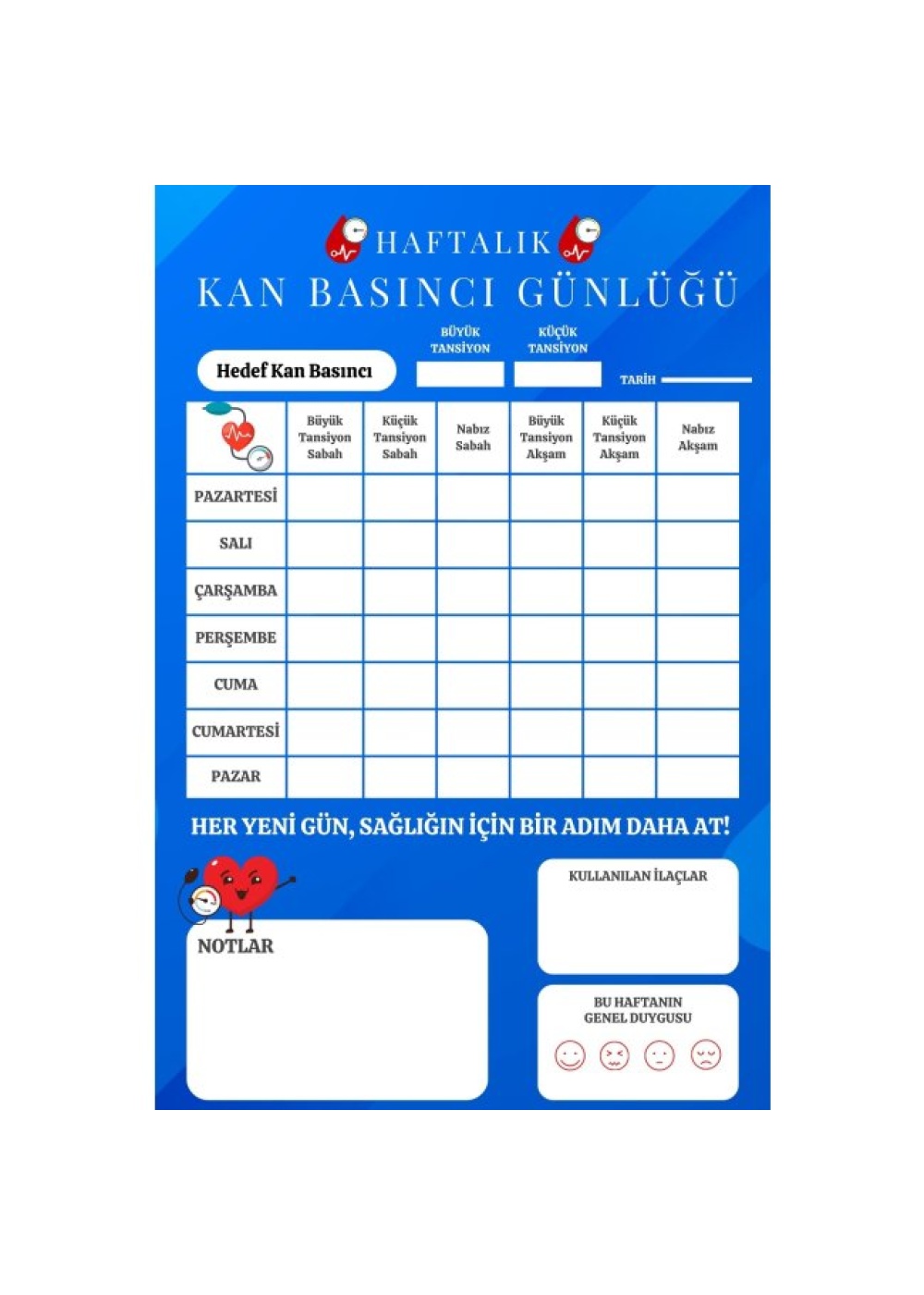 Tansiyon Ölçüm Takip Çizelgesi Defteri A Kalite Özel Tasarım 6 Aylık A6 Boyut