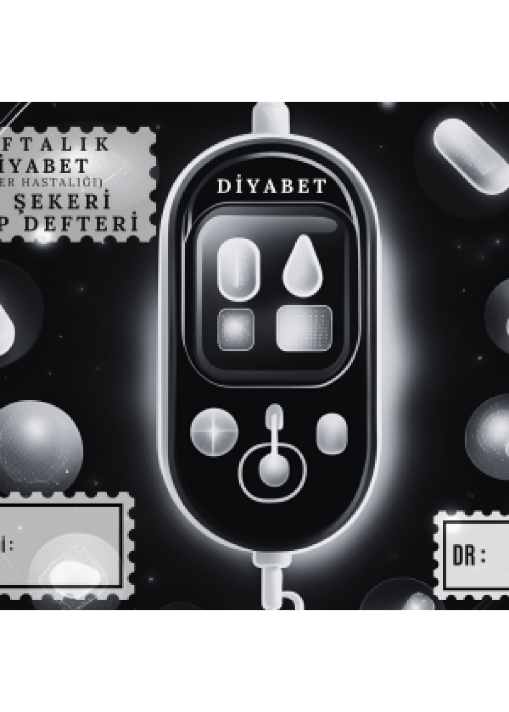 Diyabet Ölçüm Takip Çizelgesi Defteri A Kalite Özel Tasarım 3 Aylık A5 Siyah-Beyaz