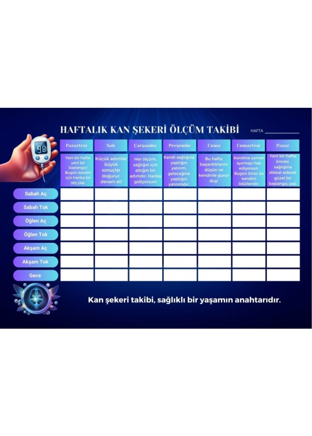 Diyabet Ölçüm Takip Çizelgesi Defteri A Kalite Özel Tasarım 6 Aylık A6 Boyut Yüksek Motiveli
