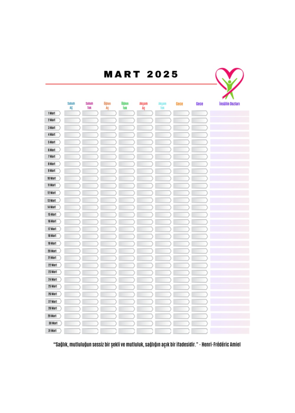 Diyabet Kan Şekeri Takip Çizelgesi Defteri A Kalite Özel Tasarım 12 Aylık 2026