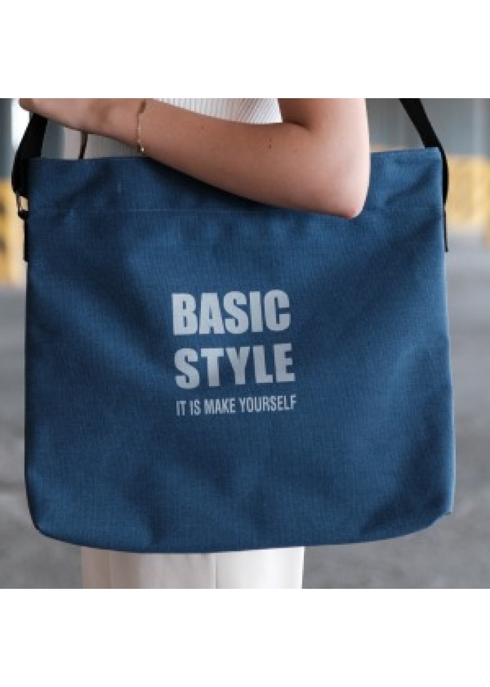 Kanvas Çapraz Askılı Tote Çanta Lacivert