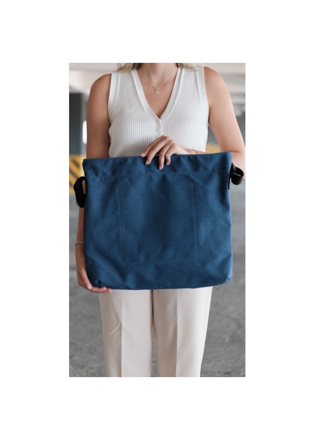 Kanvas Çapraz Askılı Tote Çanta Lacivert