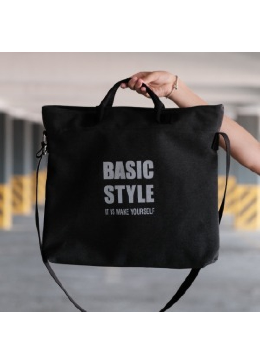 Kanvas Çapraz Askılı Tote Çanta Siyah