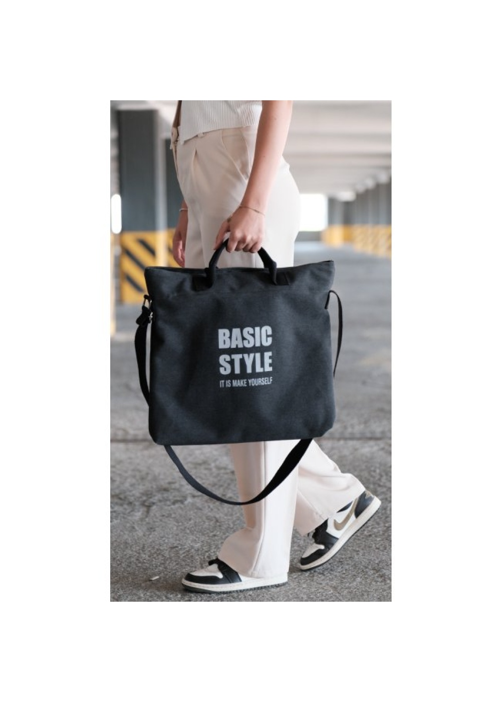 Kanvas Çapraz Askılı Tote Çanta Siyah