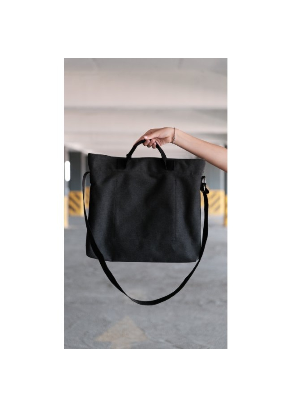 Kanvas Çapraz Askılı Tote Çanta Siyah