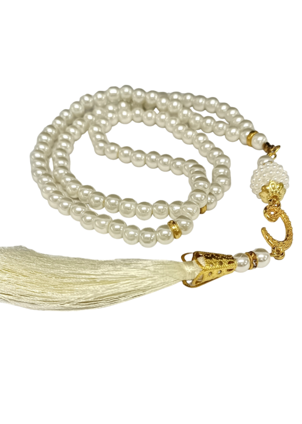 Namaz Tesbihi Vavlı 99lu Cam İncili Ayet-el Kürsi Dua Kartı ile Krem Renk Hediyelik