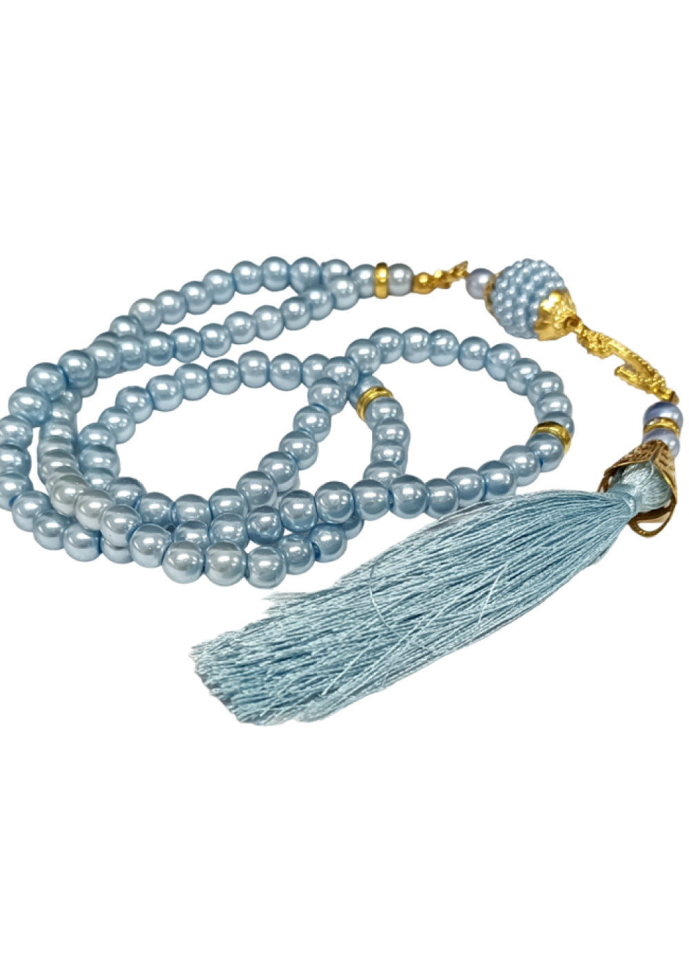 Namaz Tesbihi Vavlı 99lu Cam İncili 35 Besmele-i Şerif Dua Kartı ile Mavi Renk Hediyelik