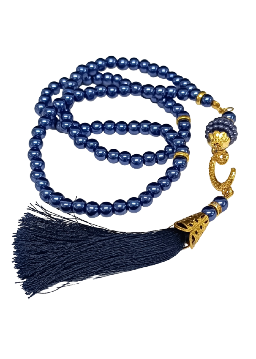 Namaz Tesbihi Vavlı 99lu Cam İncili 35 Besmele-i Şerif Dua Kartı ile Lacivert Renk Hediyelik