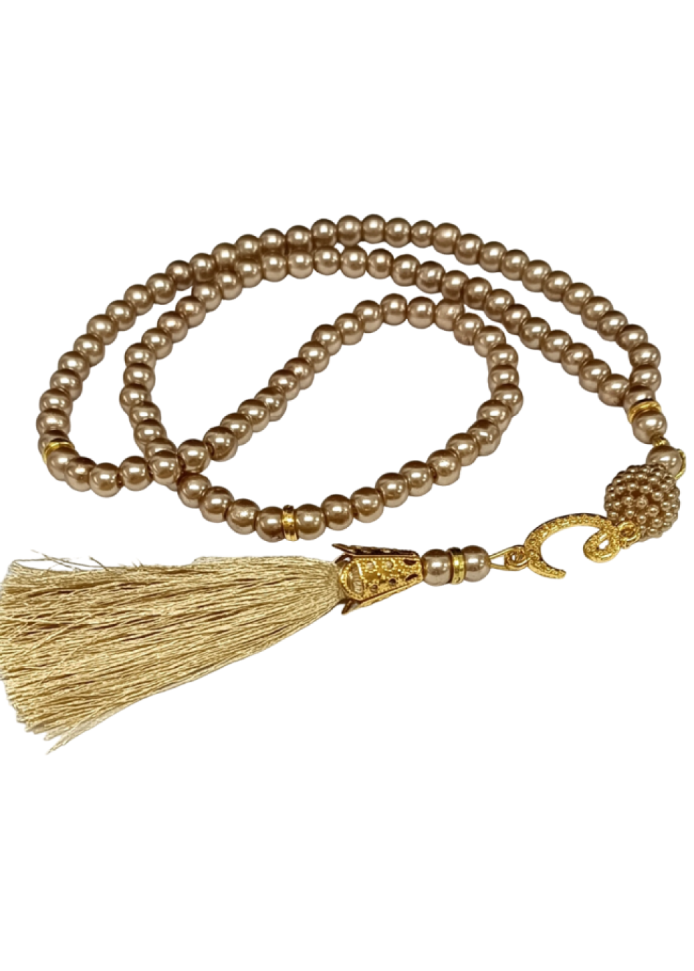 Namaz Tesbihi Vavlı 99lu Cam İncili İsmi Azam Dua Kartı ile Süt Kahve Renk Hediyelik