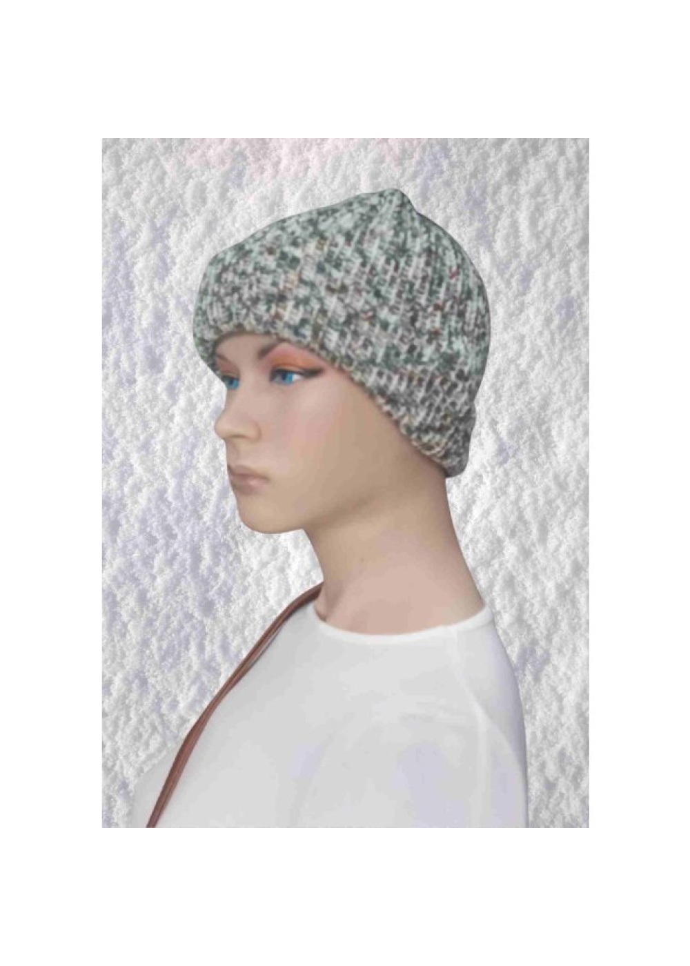 El Örgüsü Doğal Yün ve Akrilik Karışımlı Sıcacık Kış Beresi Yeşil Karışık Renk